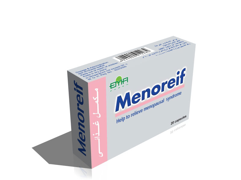 مينوريف كبسولات Menoreif مكمل غذائي لعلاج اعراض سن اليأس بعد انقطاع الطمث